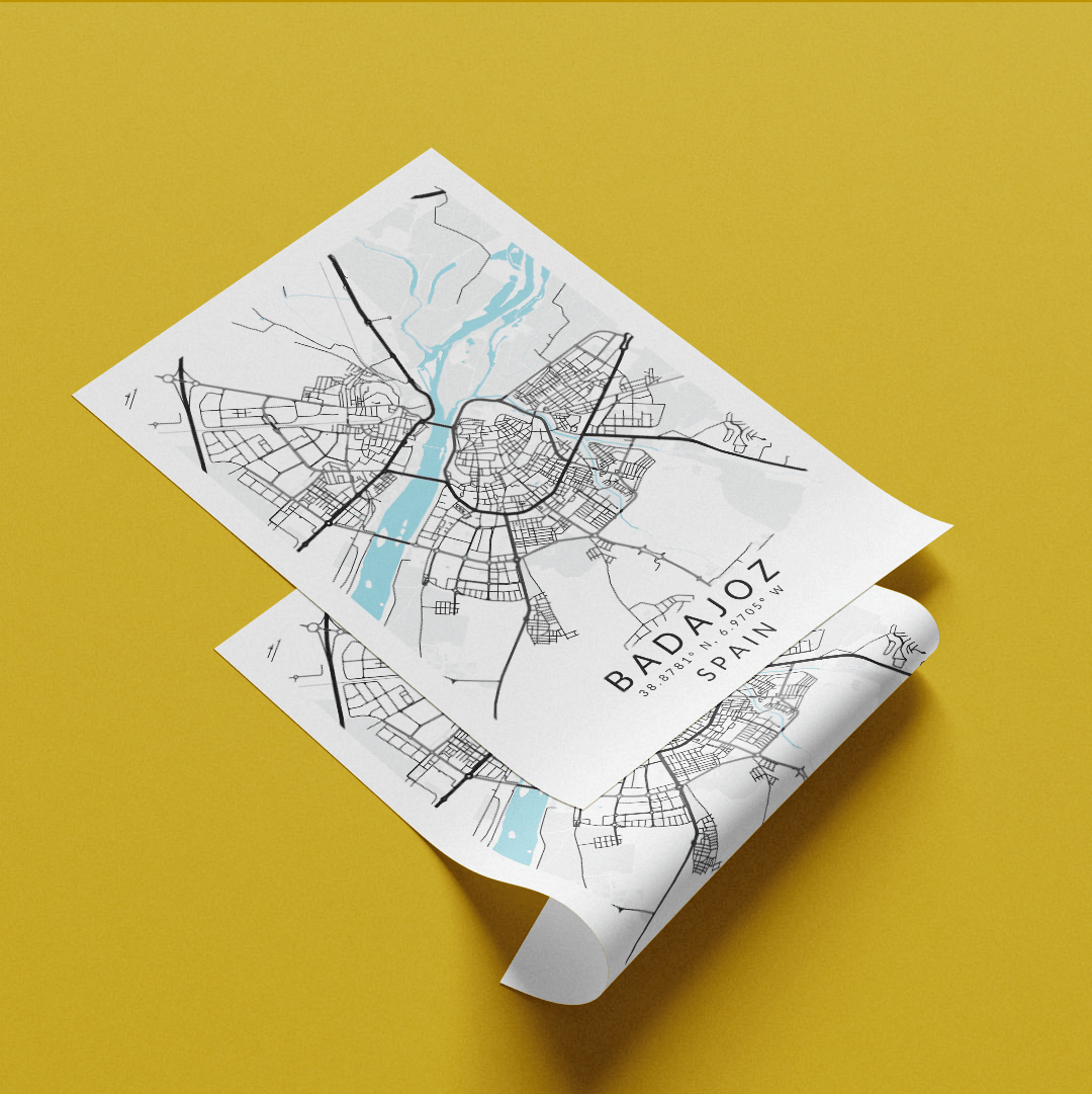 Badajoz Spain Map Print - 98types