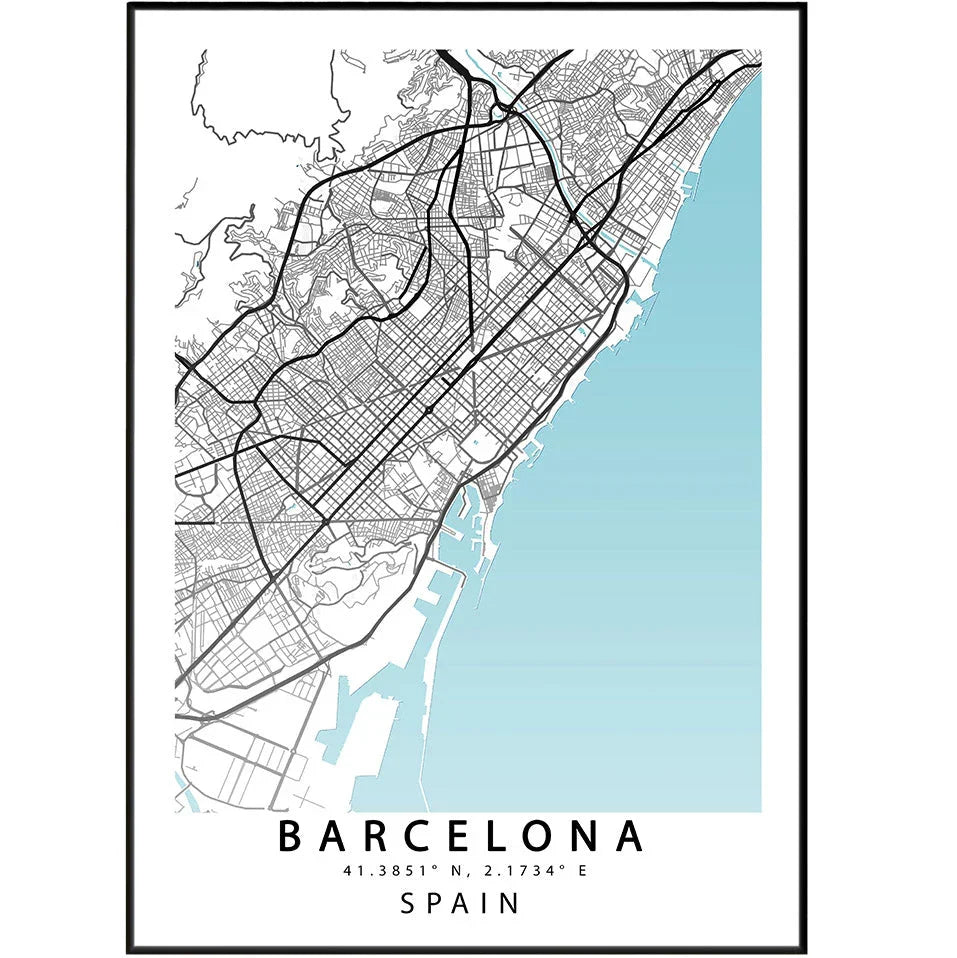Barcelona City Map Print - Spain Street Map Wall Art Poster UK by 98types