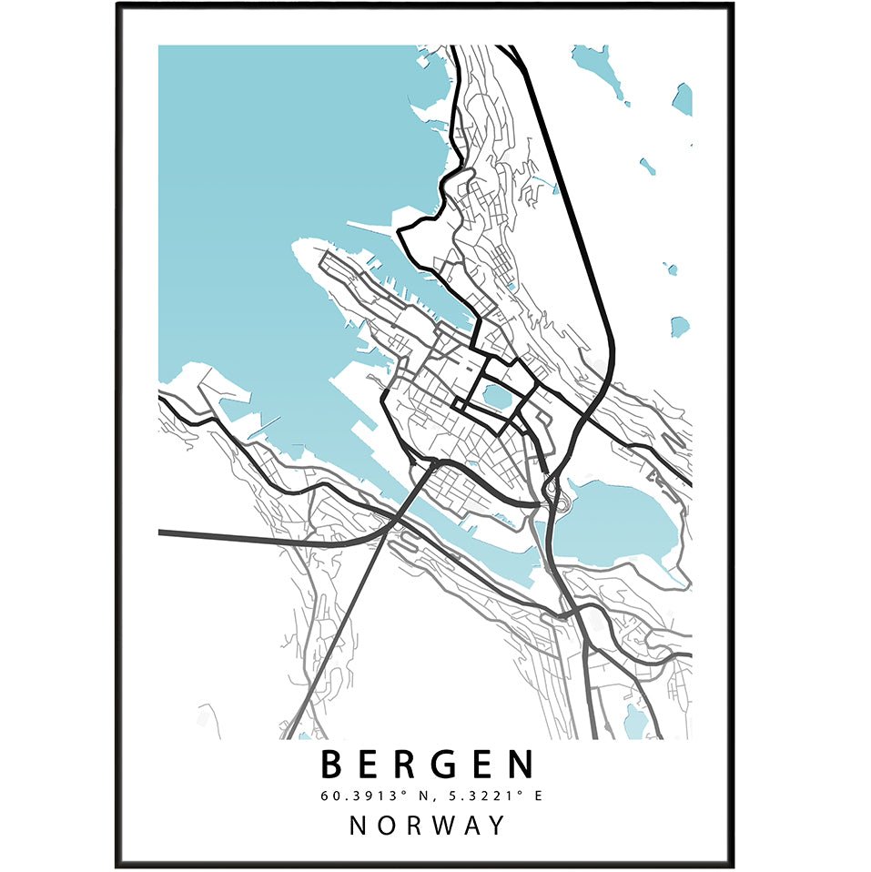 BERGEN Norway Map Print - 98typesEurope Maps