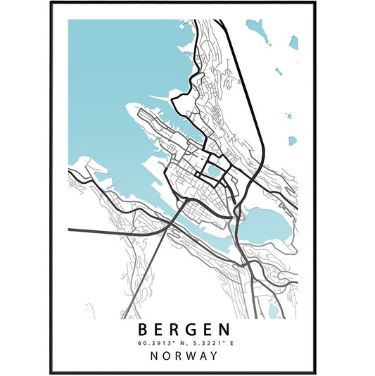 BERGEN Norway Map Print - 98types