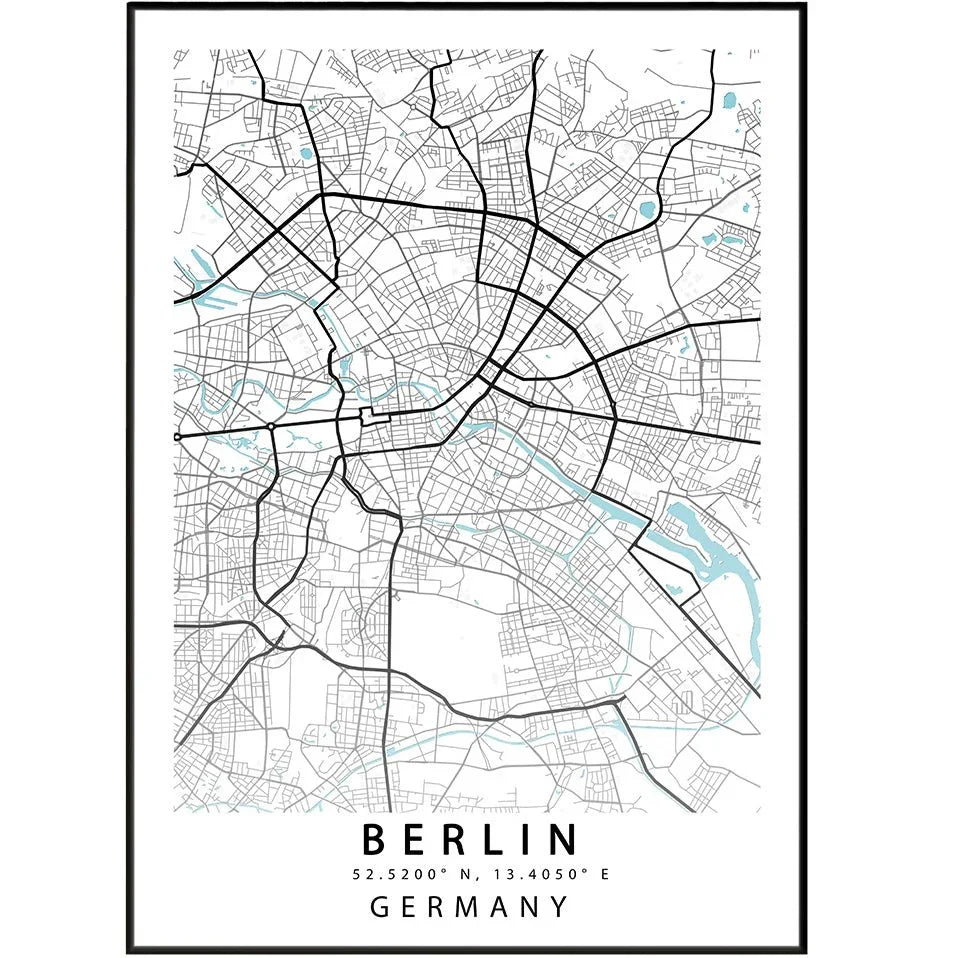 Berlin City Map Print - Germany Street Map Wall Art Poster UK by 98types