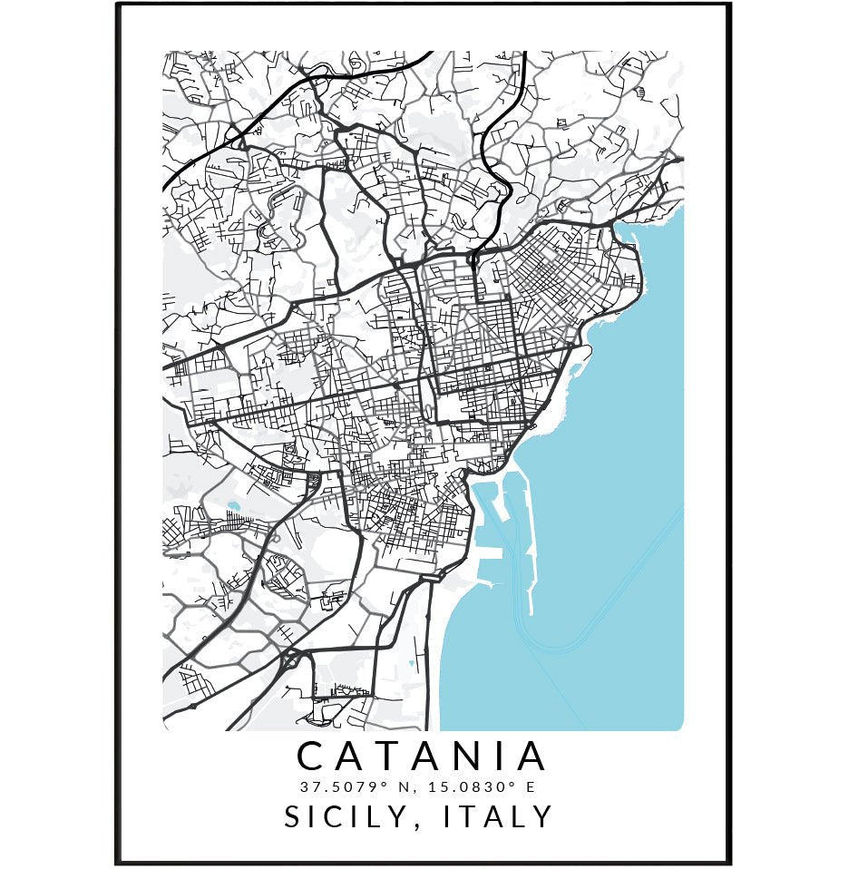 Catania Sicily Italy Map Print - 98typesEurope Maps