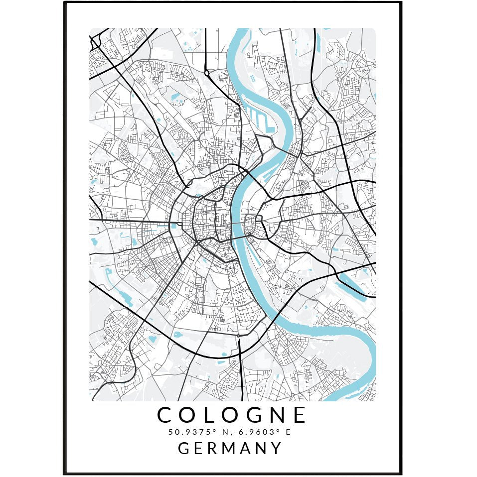 Cologne Germany Map Print - 98typesEurope Maps