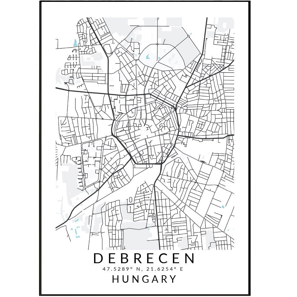 Debrecen Hungary Map Print - 98typesEurope Maps