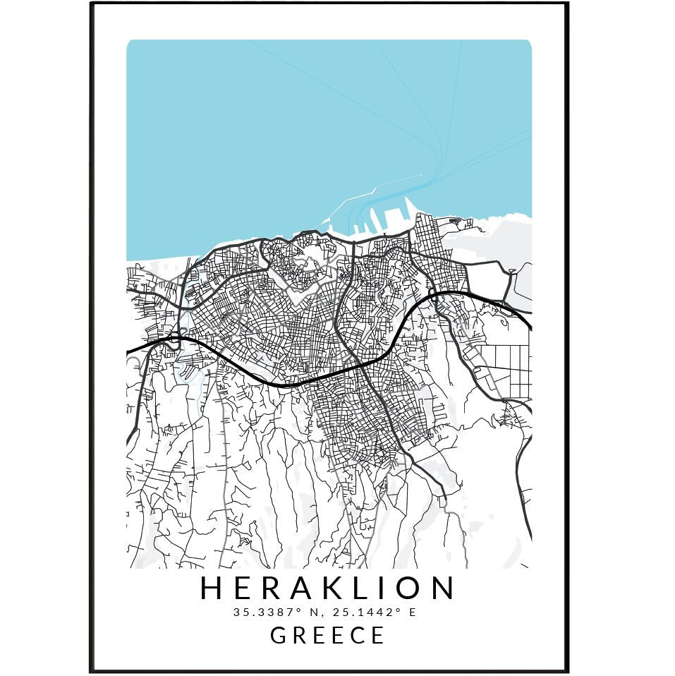 Heraklion Greece Map Print - 98typesEurope Maps