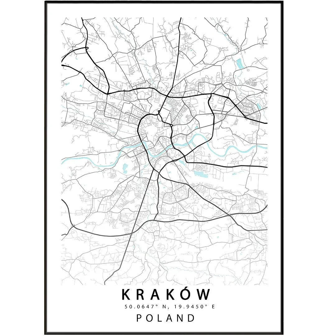 Krakow City Map Print - Poland Street Map Wall Art Poster UK by 98types