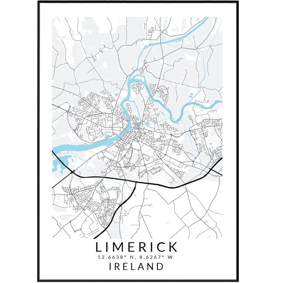 Limerick Ireland Map Print - 98typesEurope Maps