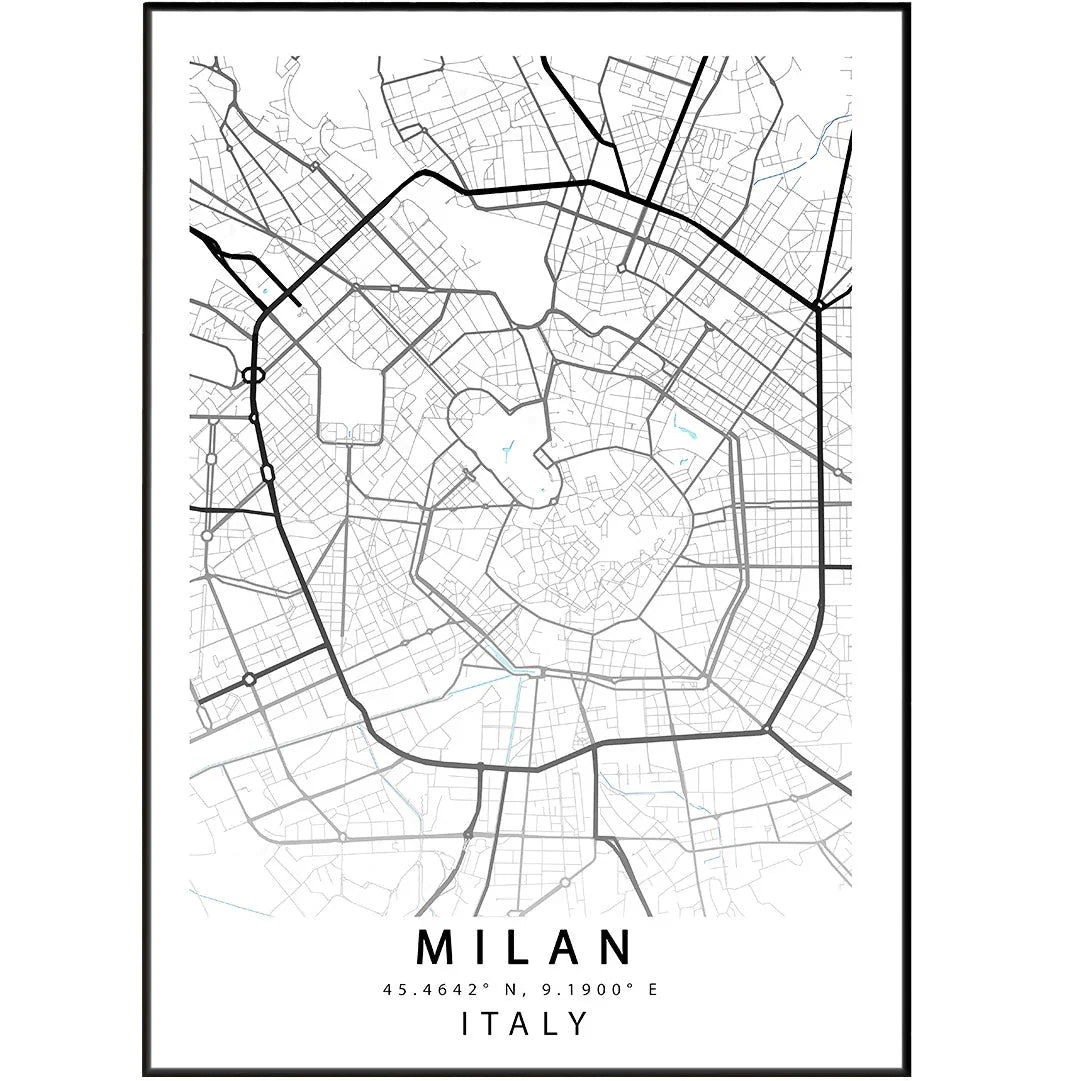 Milan City Map Print - Italy Street Map Wall Art Poster UK by 98types