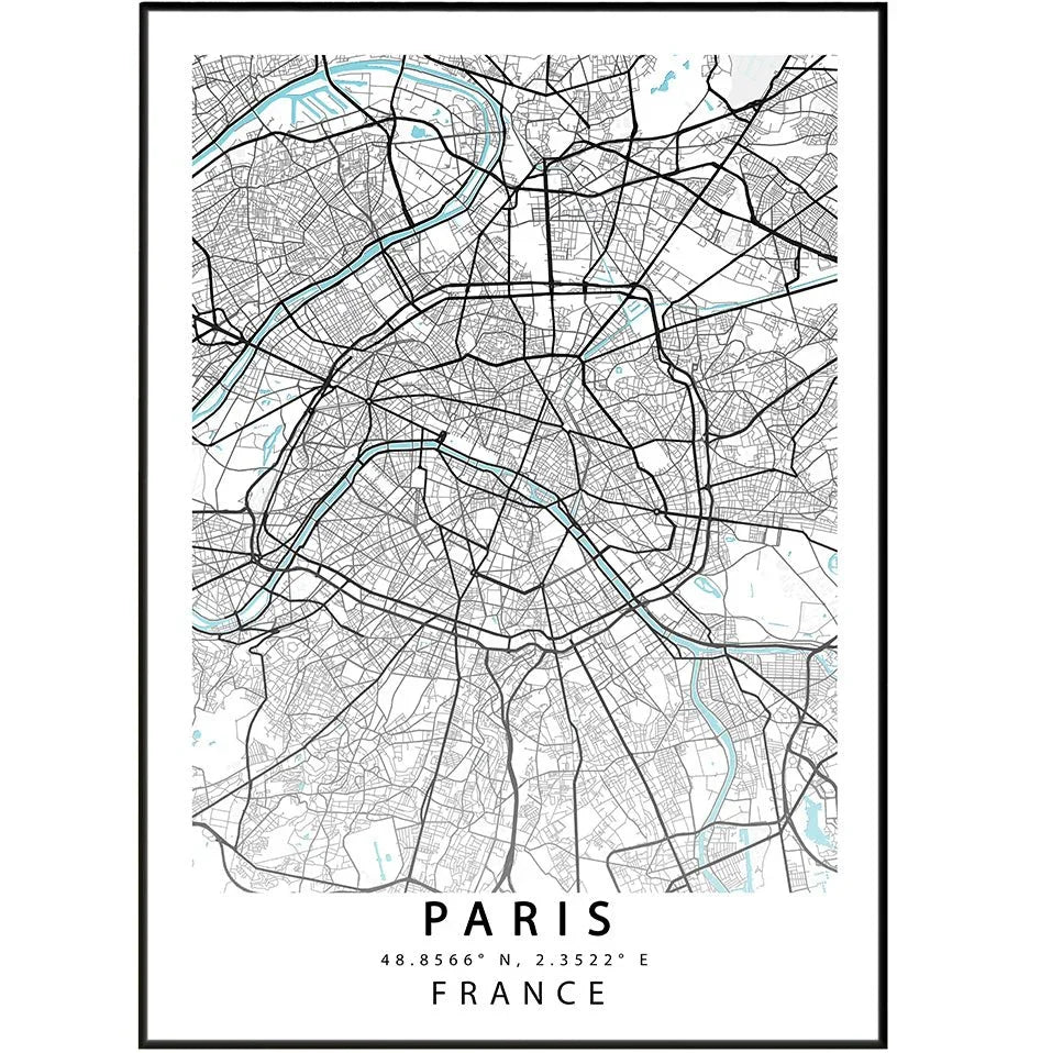 Paris Map Print - France City Street Map Wall Art Poster UK by 98types