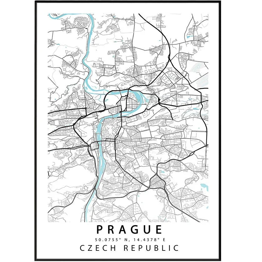 Prague City Map Print - Czech Republic Street Map Wall Art Poster UK by 98types