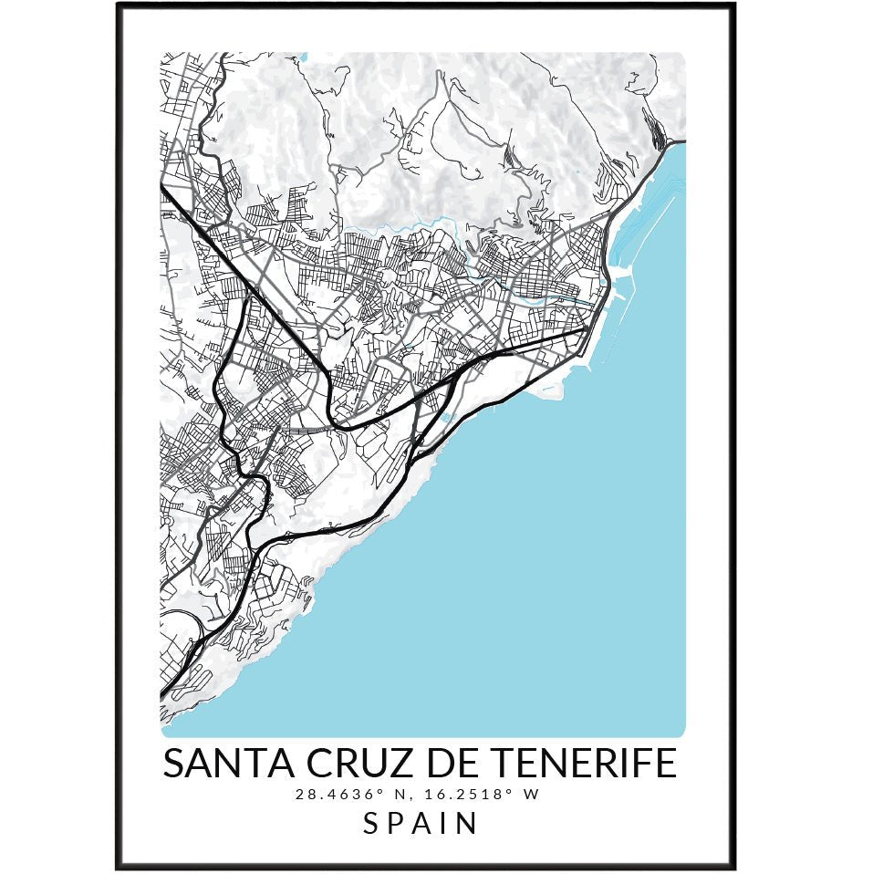 Santa Cruz de Tenerife Canary Islands street map print city map wall art poster UK - 98types