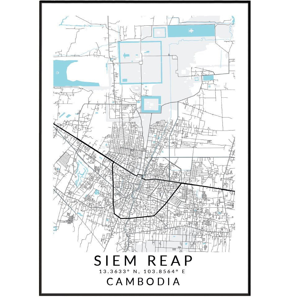Siem Reap Cambodia Map Print - 98typesEurope Maps