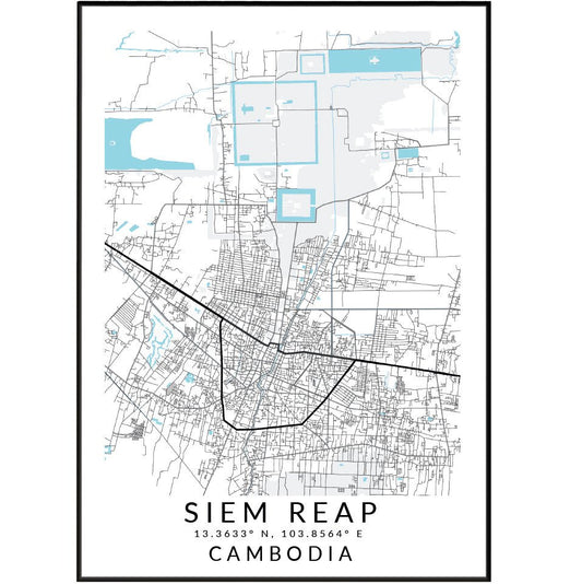 Siem Reap Cambodia Map Print - 98typesEurope Maps