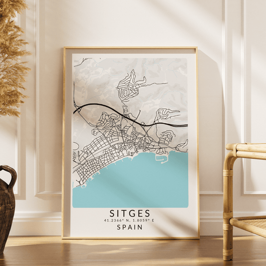 Sitges Map Print - Spain Coastal City Street Map Wall Art Poster UK by 98types