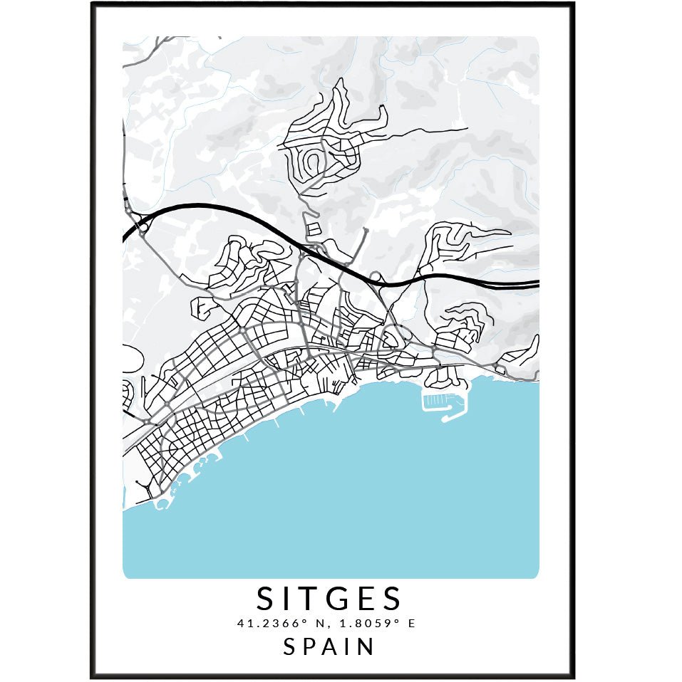 Sitges Spain Map Print - 98typesEurope Maps
