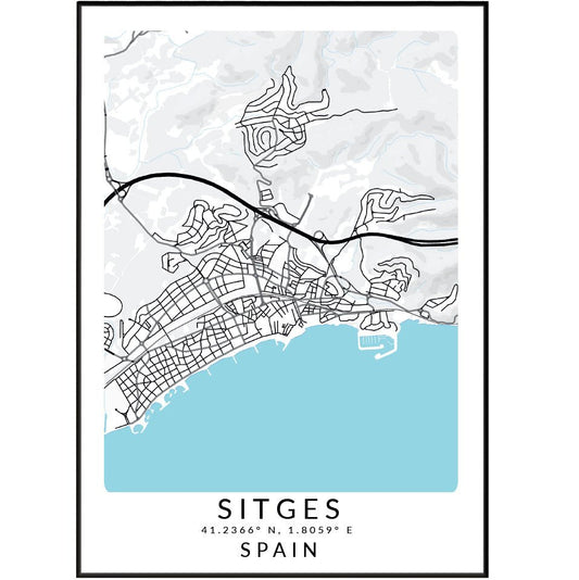 Sitges Spain Map Print - 98typesEurope Maps