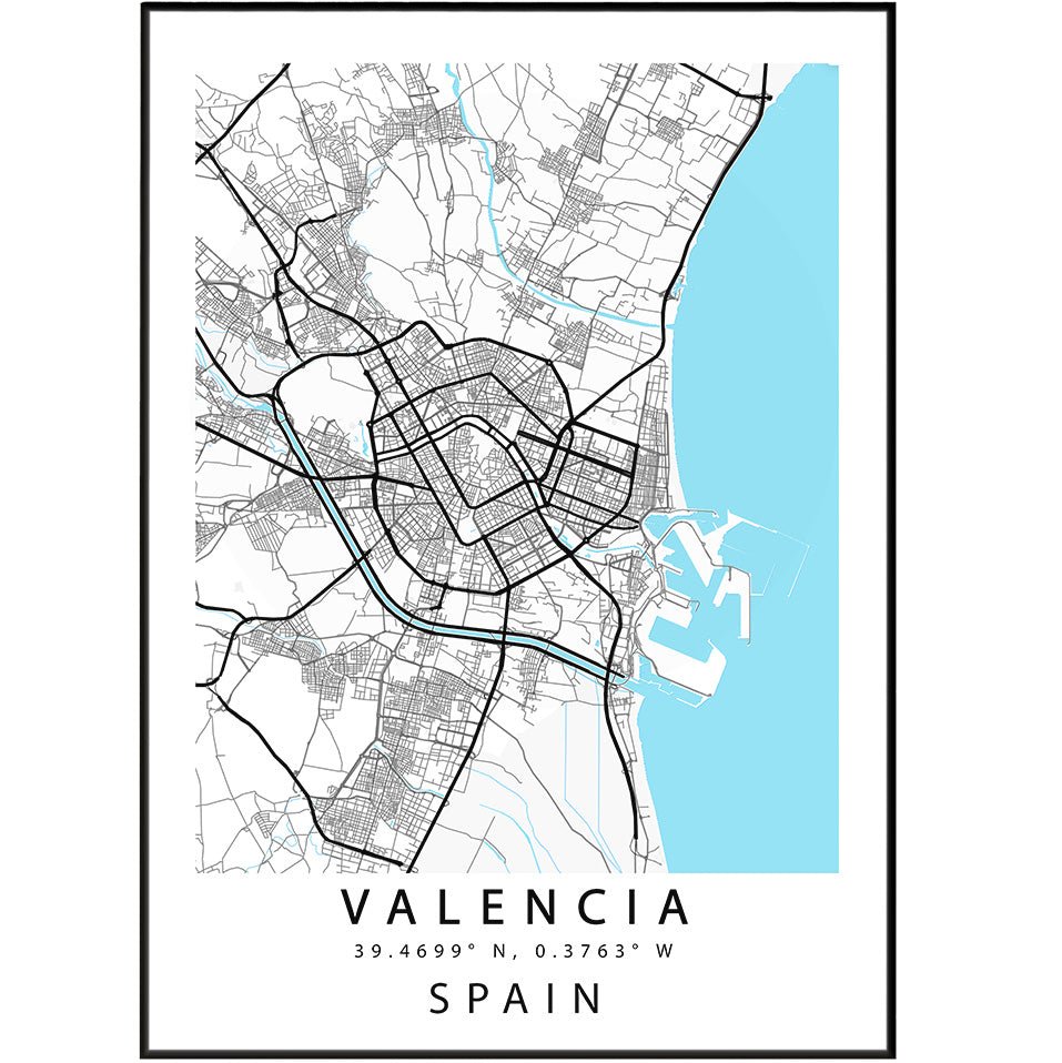 Valencia Spain Map Print - 98types
