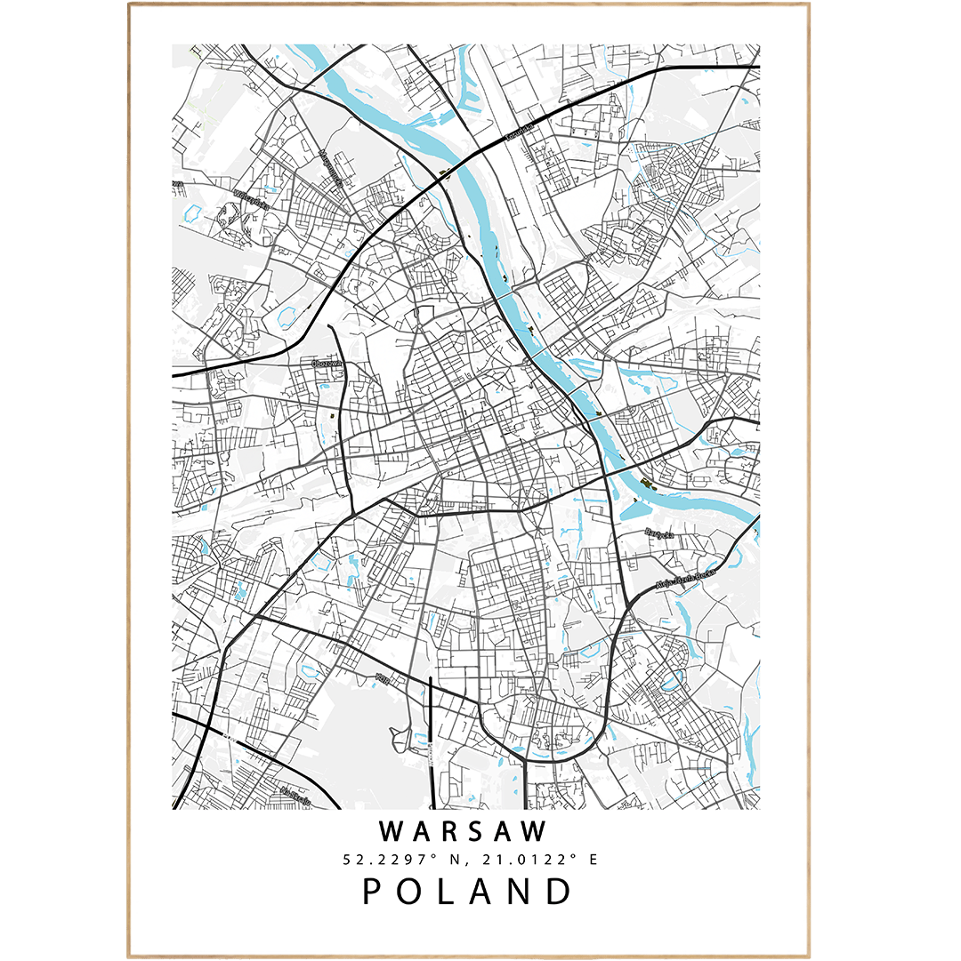 Warsaw Poland street map print β city map wall art poster UK