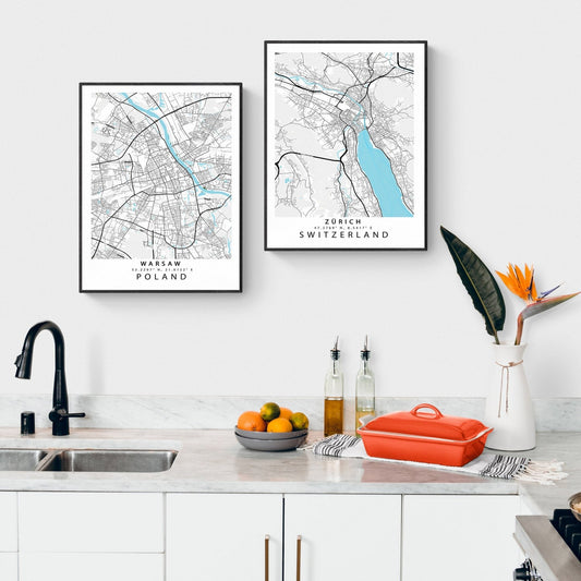 Warsaw Poland street map print — city map wall art poster UK