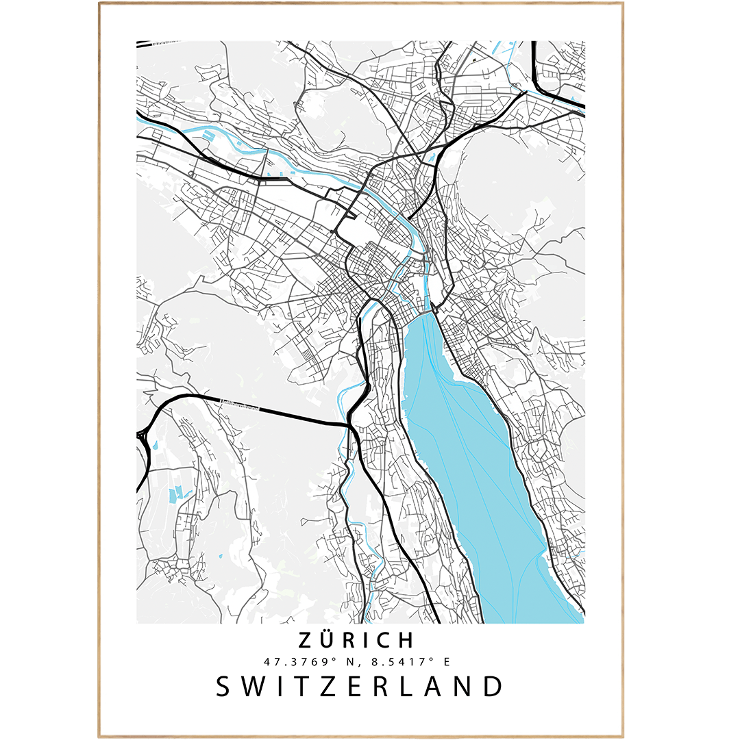 Zürich Switzerland street map print — city map wall art poster UK