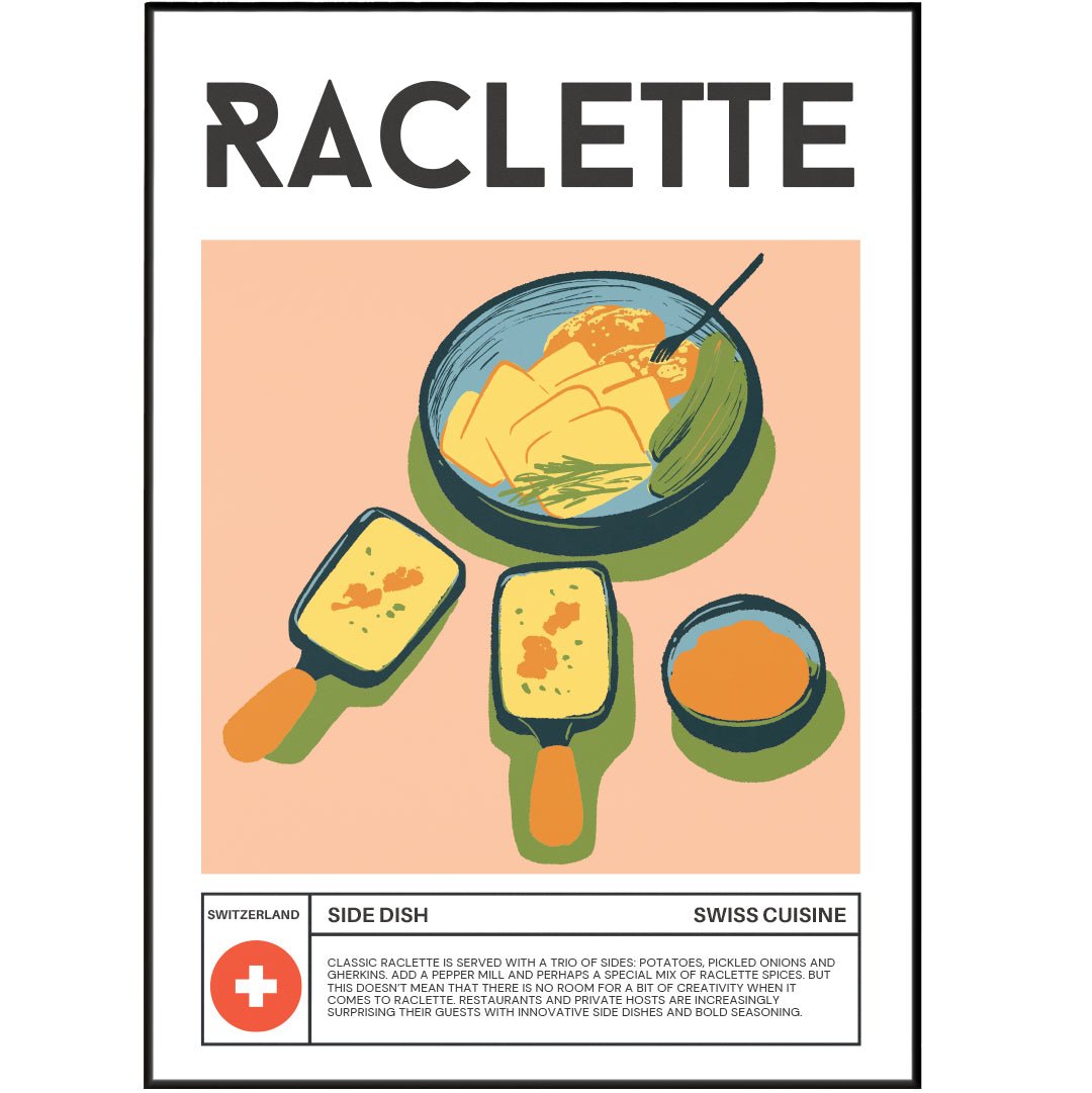 Raclette Art Print | Swiss Food Kitchen Wall Art Poster UK | 98 Types