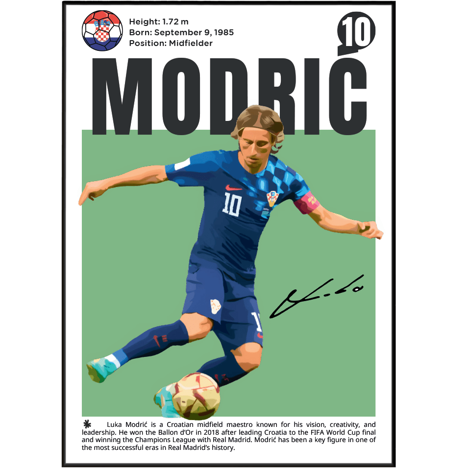 Luka Modrić football poster – Croatia Legend wall art print by 98types