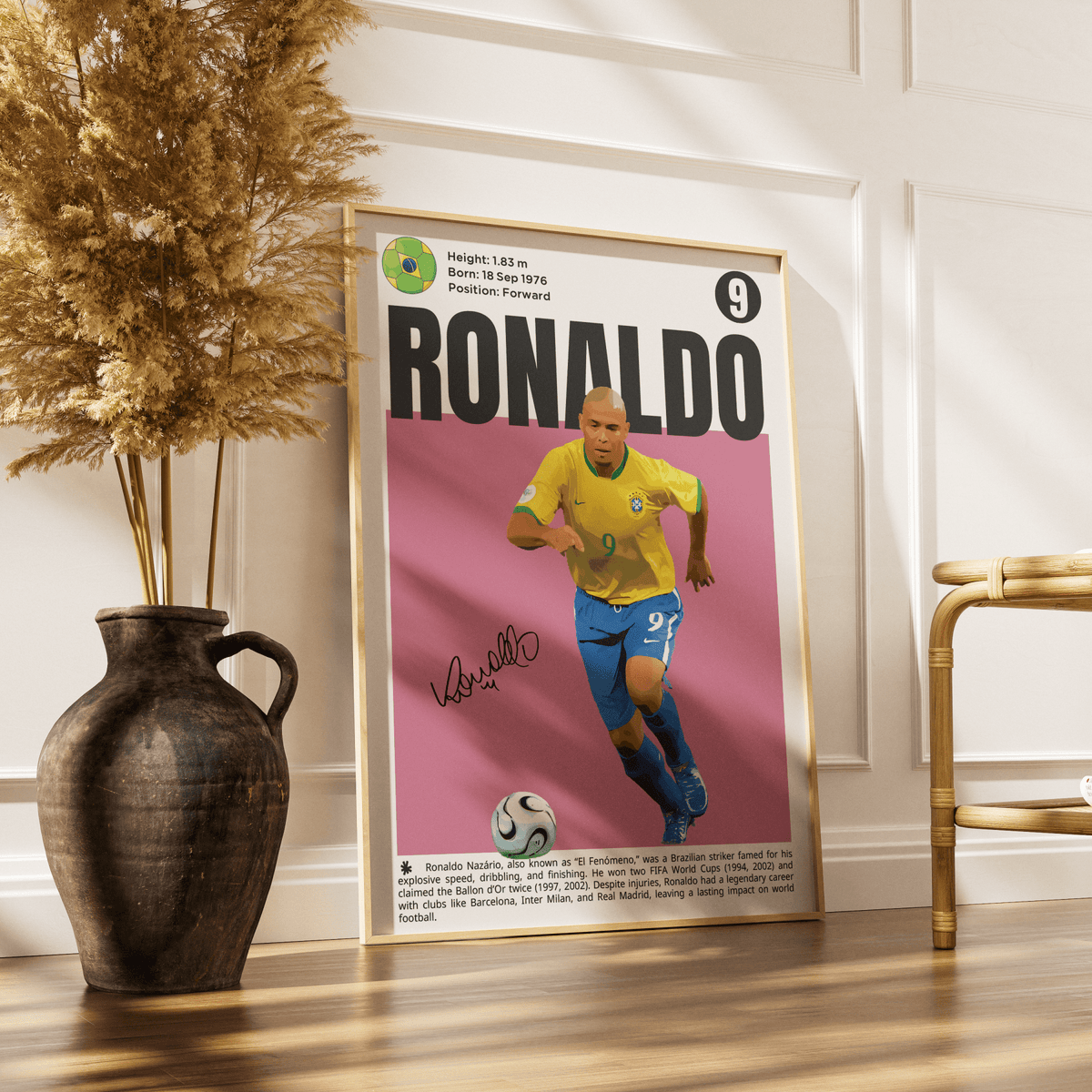 Ronaldo Nazario R9 football poster art print UK wall art