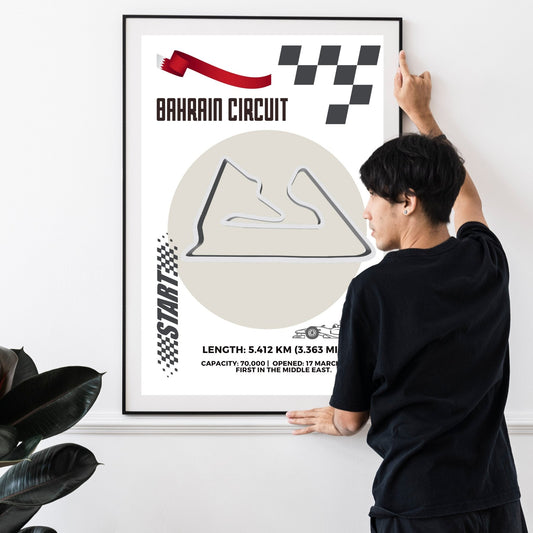 Bahrain International Circuit F1 Grand Prix desert night map art print poster UK