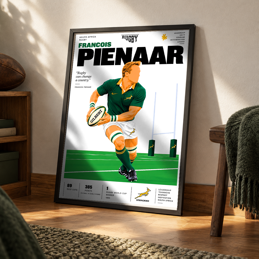 Francois Pienaar Rugby Poster – 1995 World Cup Captain Wall Art poster by 98 Types – view 3