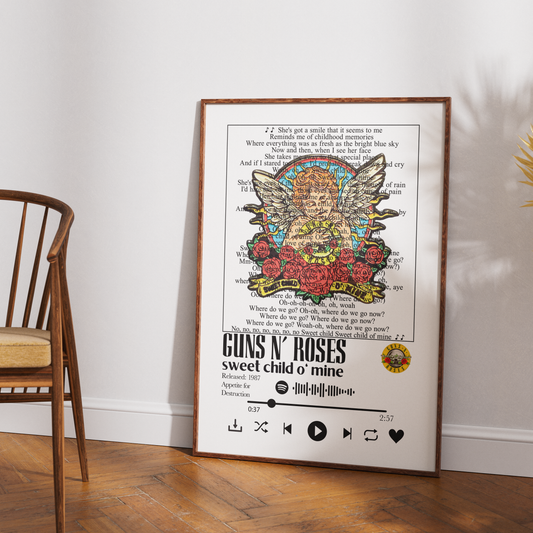 Guns N Roses Sweet Child O Mine song lyric print wall art UK rock poster