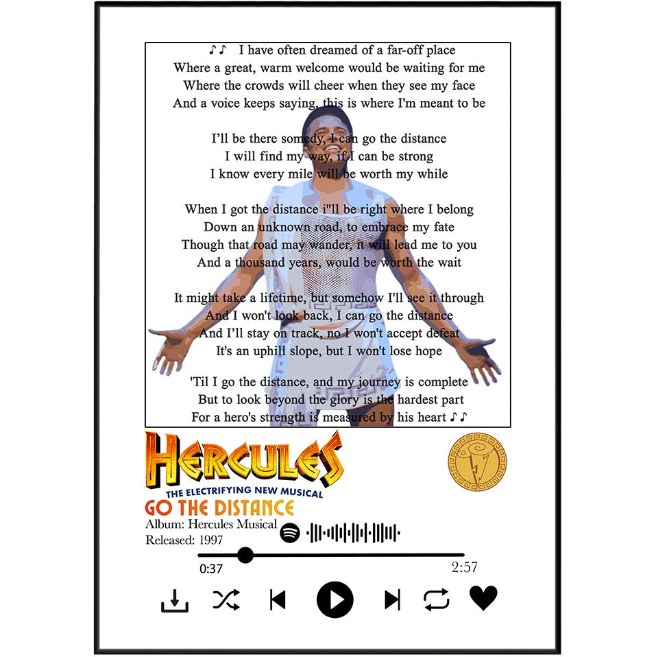 Hercules The Musical — Go the Distance Song Lyric Print - 98 Types Studio
