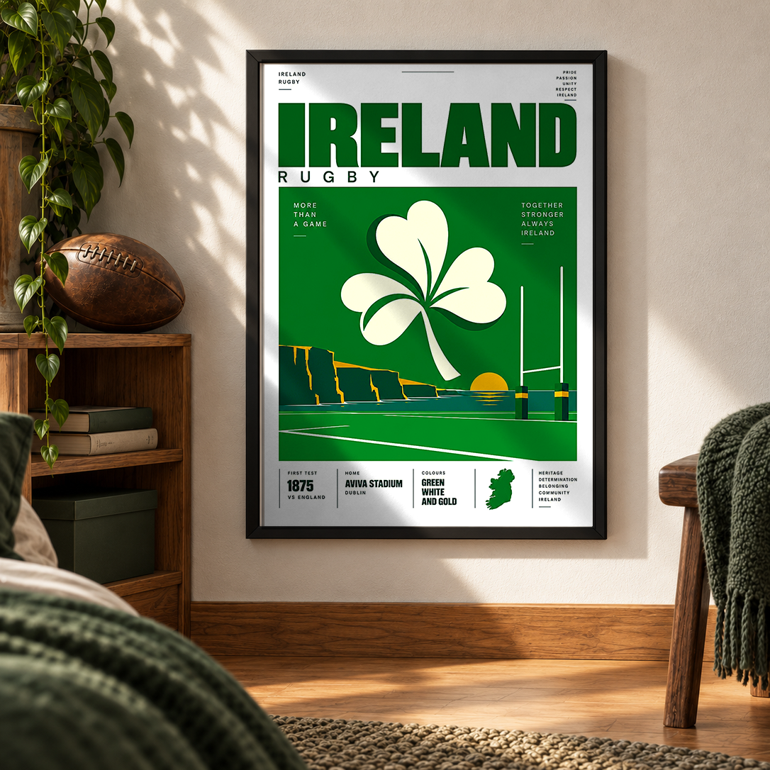 Ireland rugby poster with shamrock theme – Irish rugby wall art by 98types