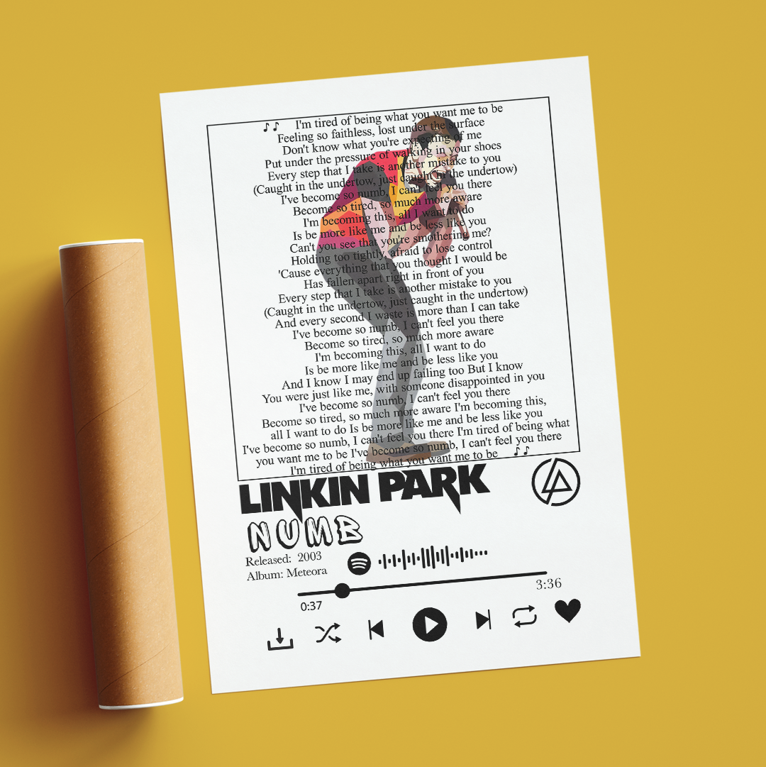 Linkin Park Numb Lyrics Poster | Wall Art Print UK