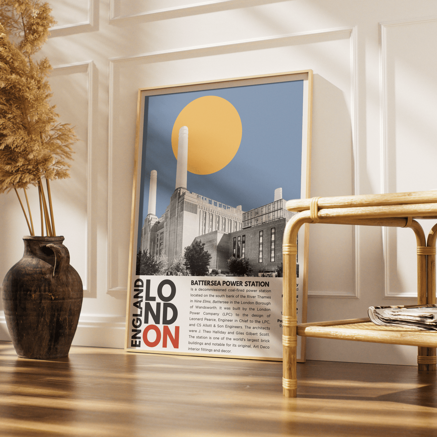 Battersea Power Station illustration poster — Art Deco chimneys Thames London wall art print UK