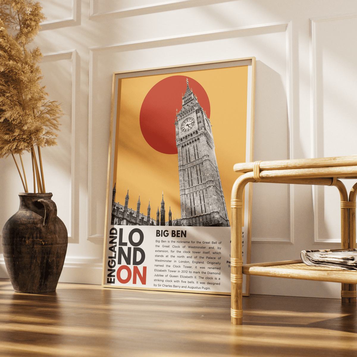 Big Ben illustration poster — Elizabeth Tower Westminster Palace clock London landmark wall art print UK