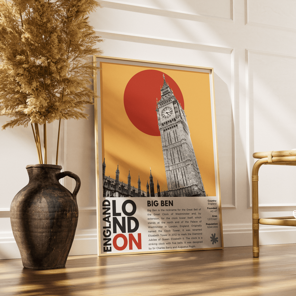 Big Ben illustration poster — Elizabeth Tower Westminster Palace clock London landmark wall art print UK