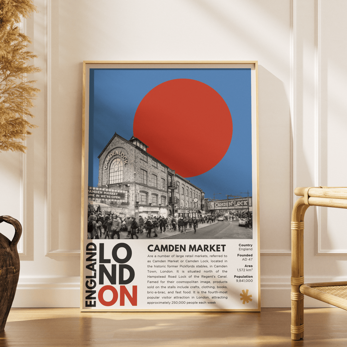 Camden Market illustration poster — Camden Lock canal market alternative culture London wall art print UK