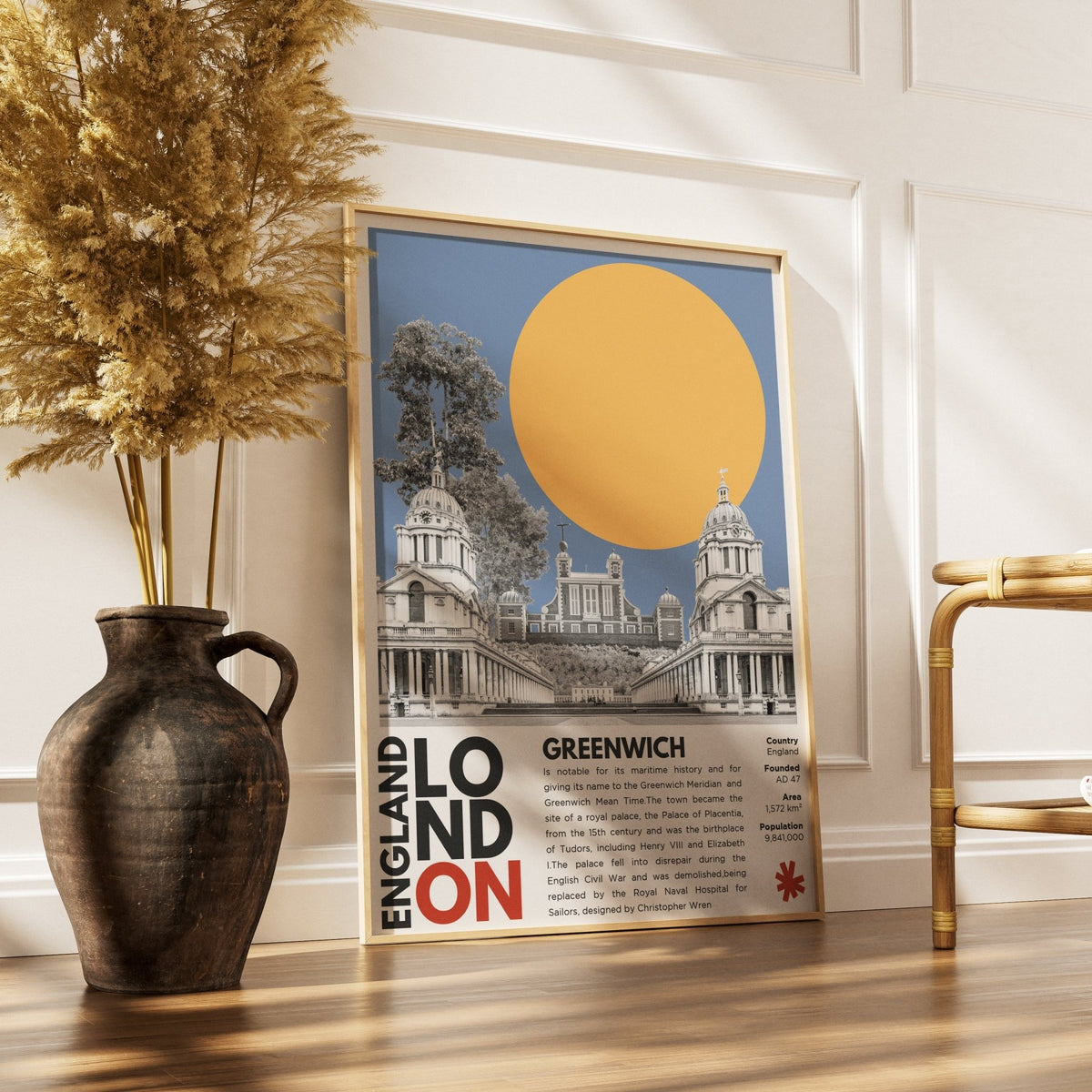 Greenwich illustration poster — Royal Observatory Meridian Line maritime heritage London wall art print UK