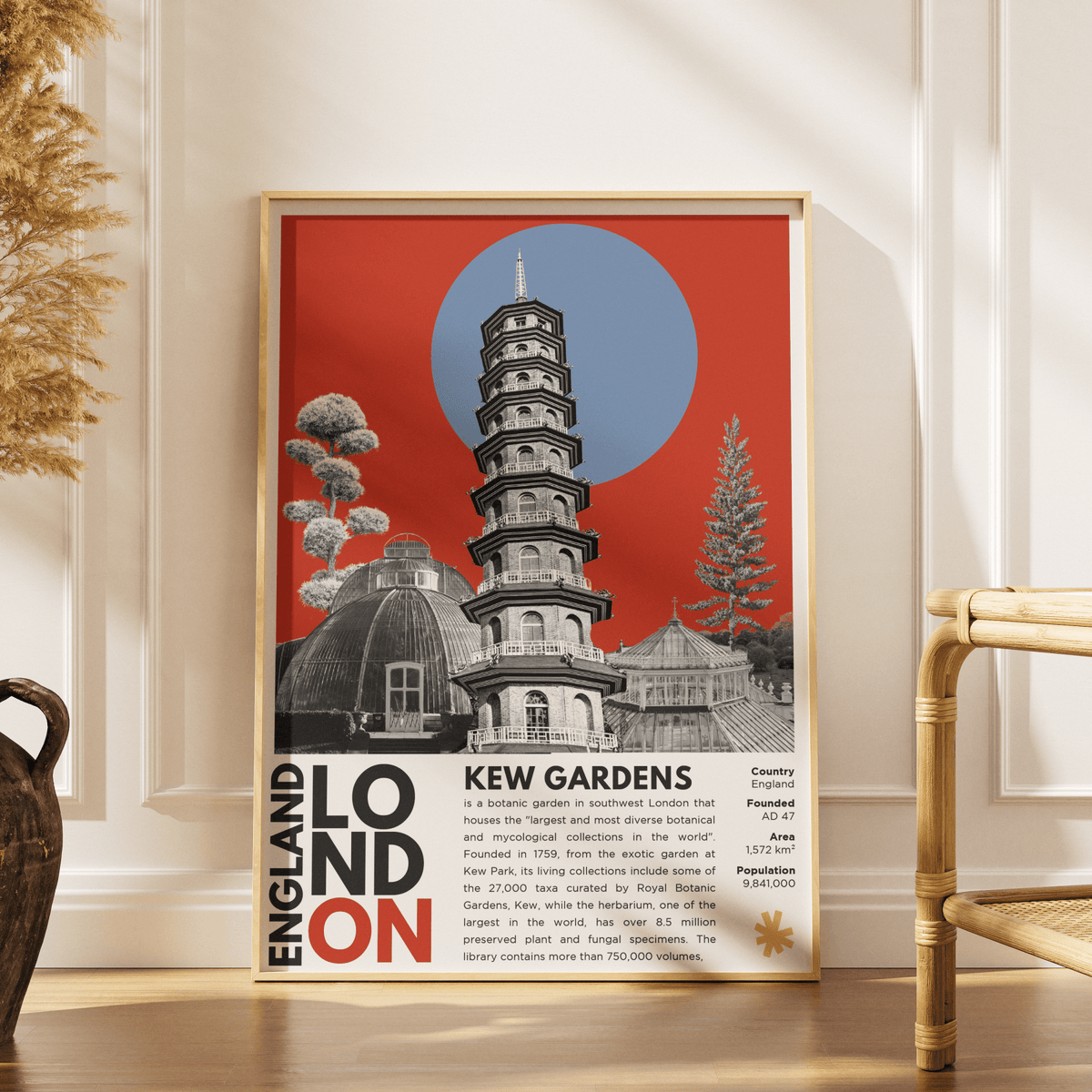 Kew Gardens illustration poster — Royal Botanic Gardens Palm House London UNESCO wall art print UK