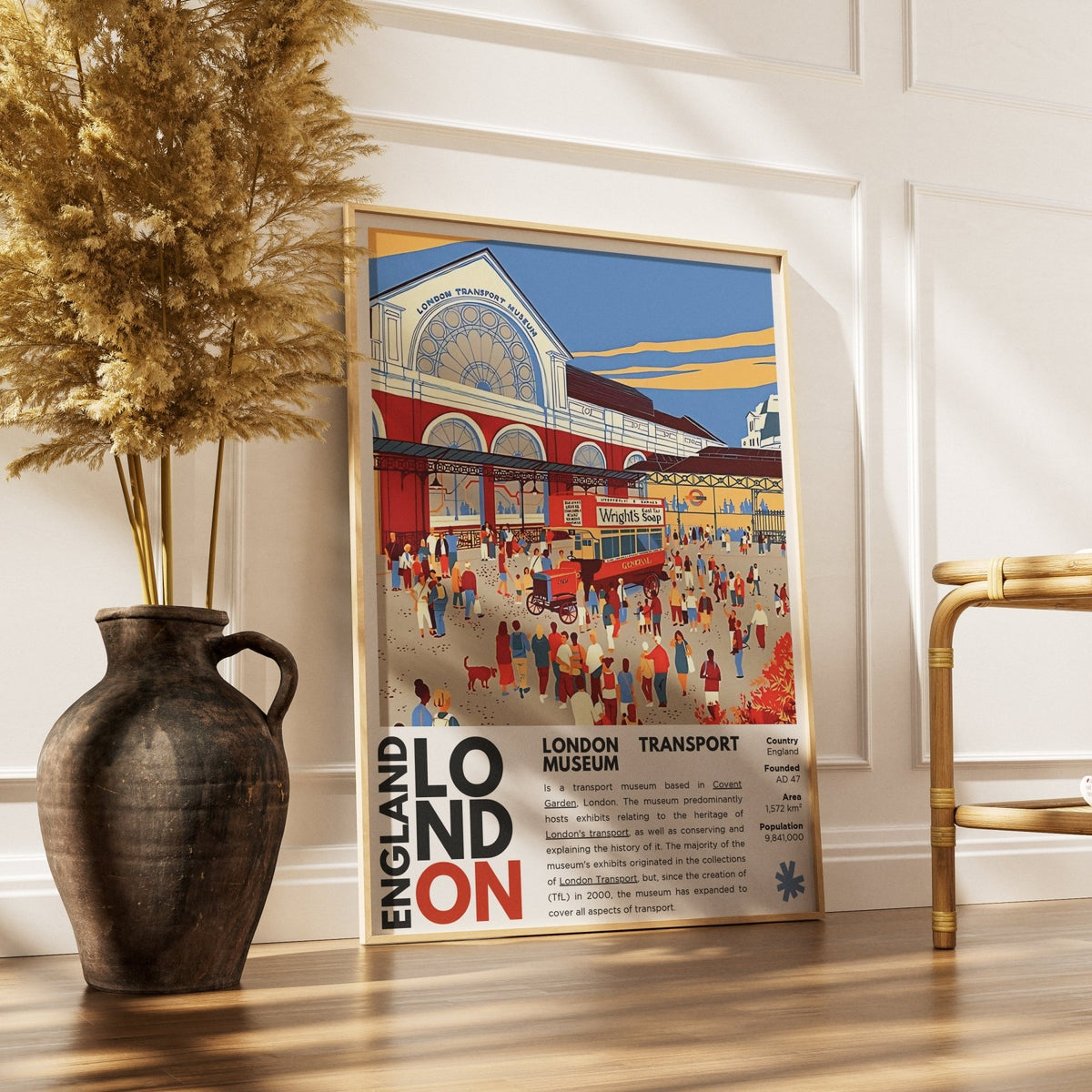 London Transport Museum illustration poster — Covent Garden Victorian flower market TfL heritage wall art print UK