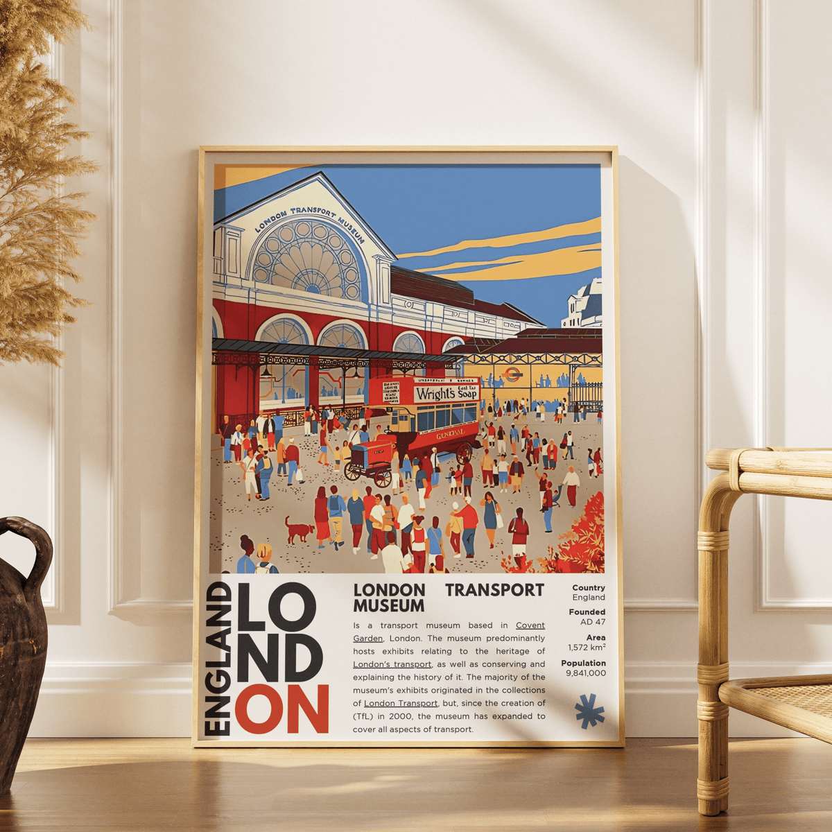 London Transport Museum illustration poster — Covent Garden Victorian flower market TfL heritage wall art print UK