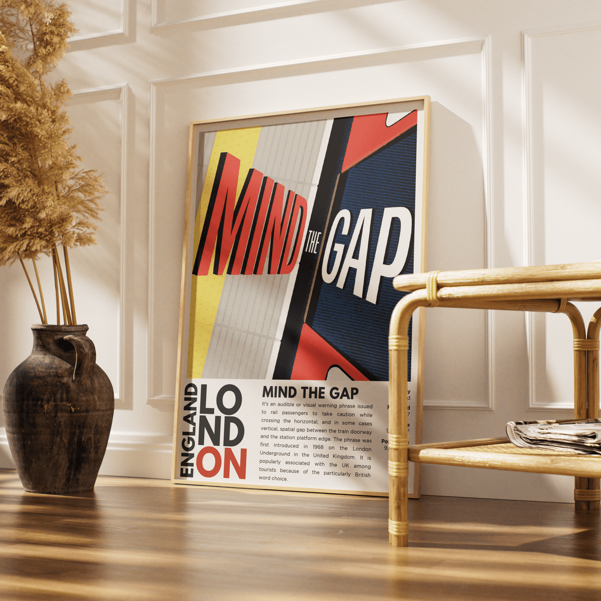 Mind the Gap London Underground illustration poster — iconic Tube warning sign TfL Roundel wall art print UK