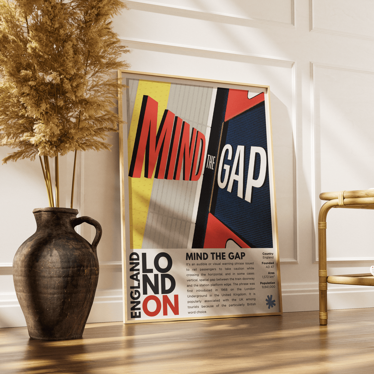 Mind the Gap London Underground illustration poster — iconic Tube warning sign TfL Roundel wall art print UK