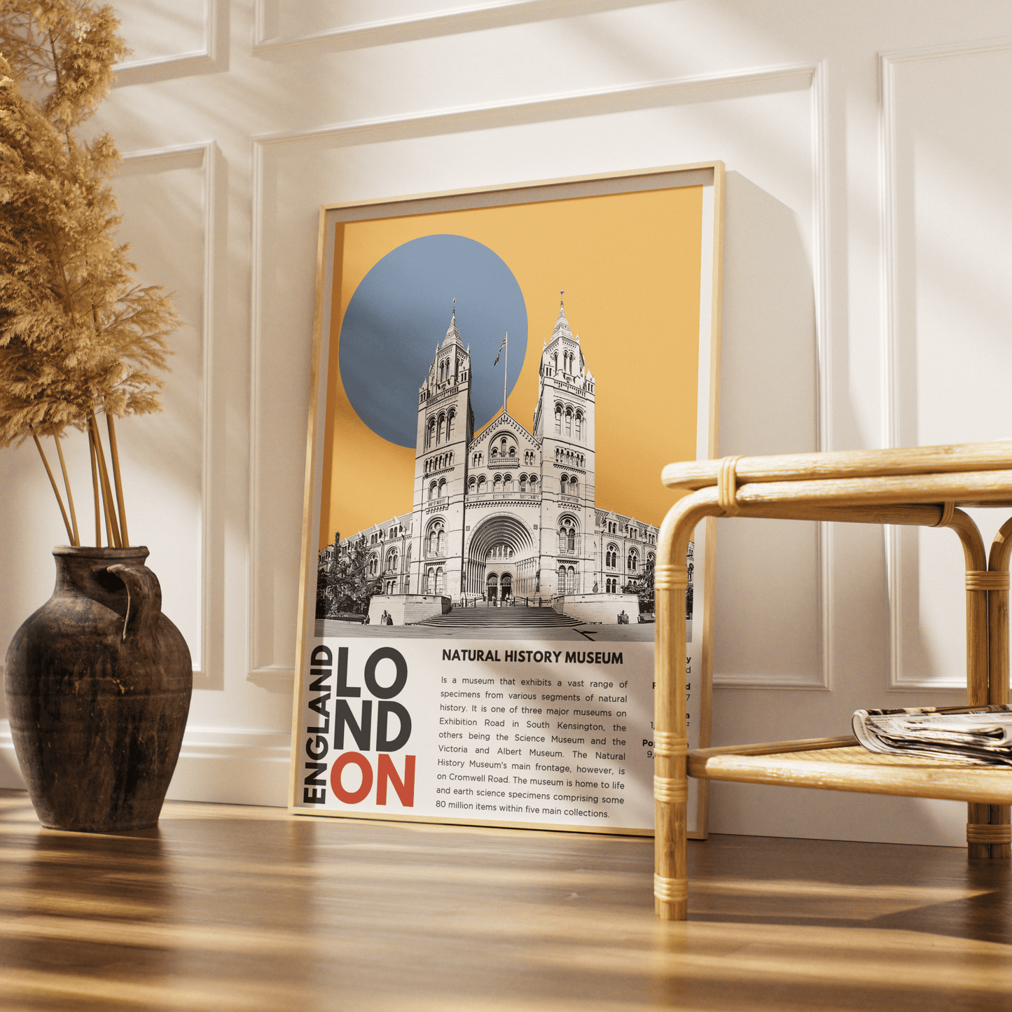 Natural History Museum London illustration poster — Alfred Waterhouse South Kensington terracotta Romanesque wall art print UK