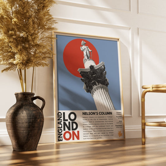 Nelson's Column Trafalgar Square illustration poster — Admiral Nelson lions Landseer London wall art print UK