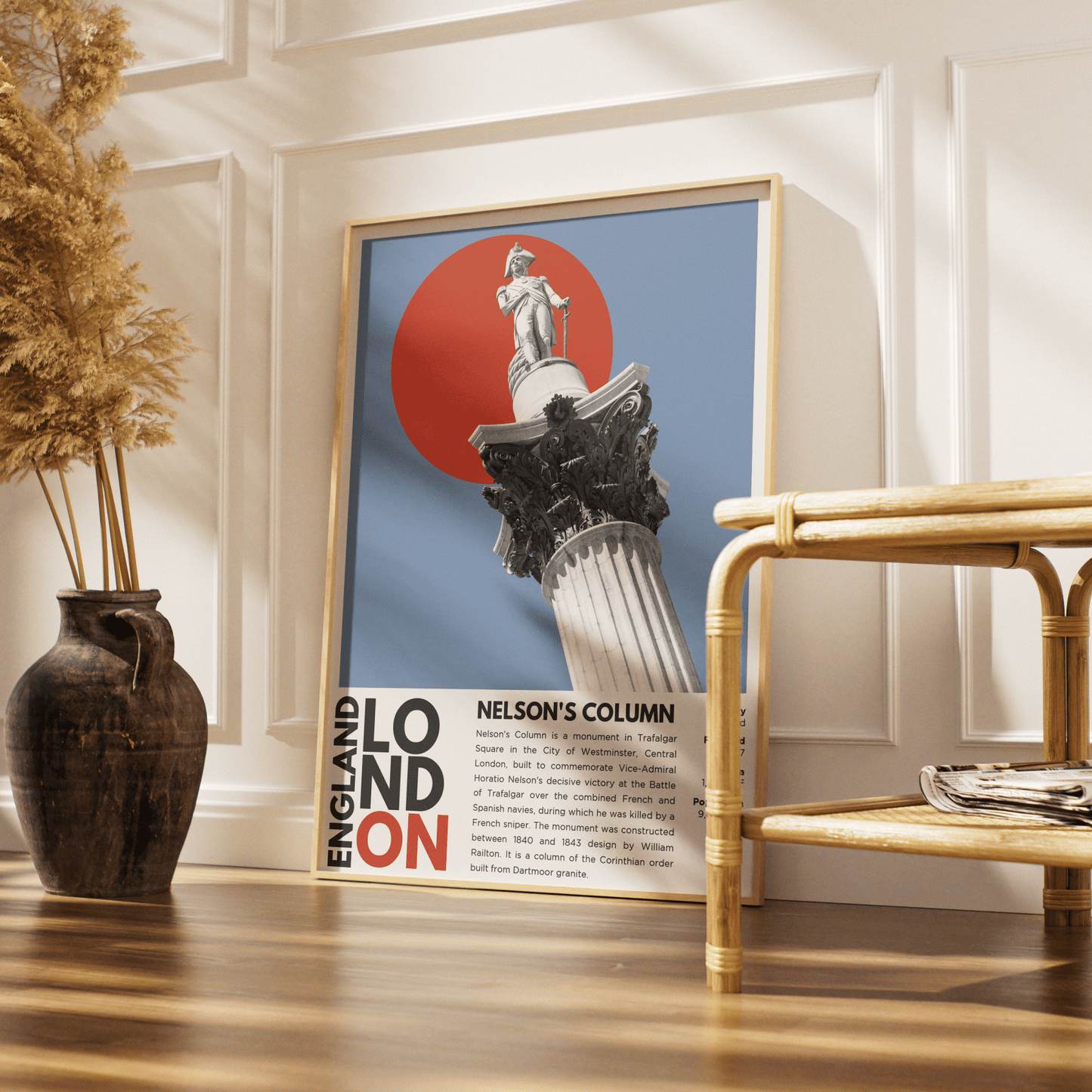 Nelson's Column Trafalgar Square illustration poster — Admiral Nelson lions Landseer London wall art print UK