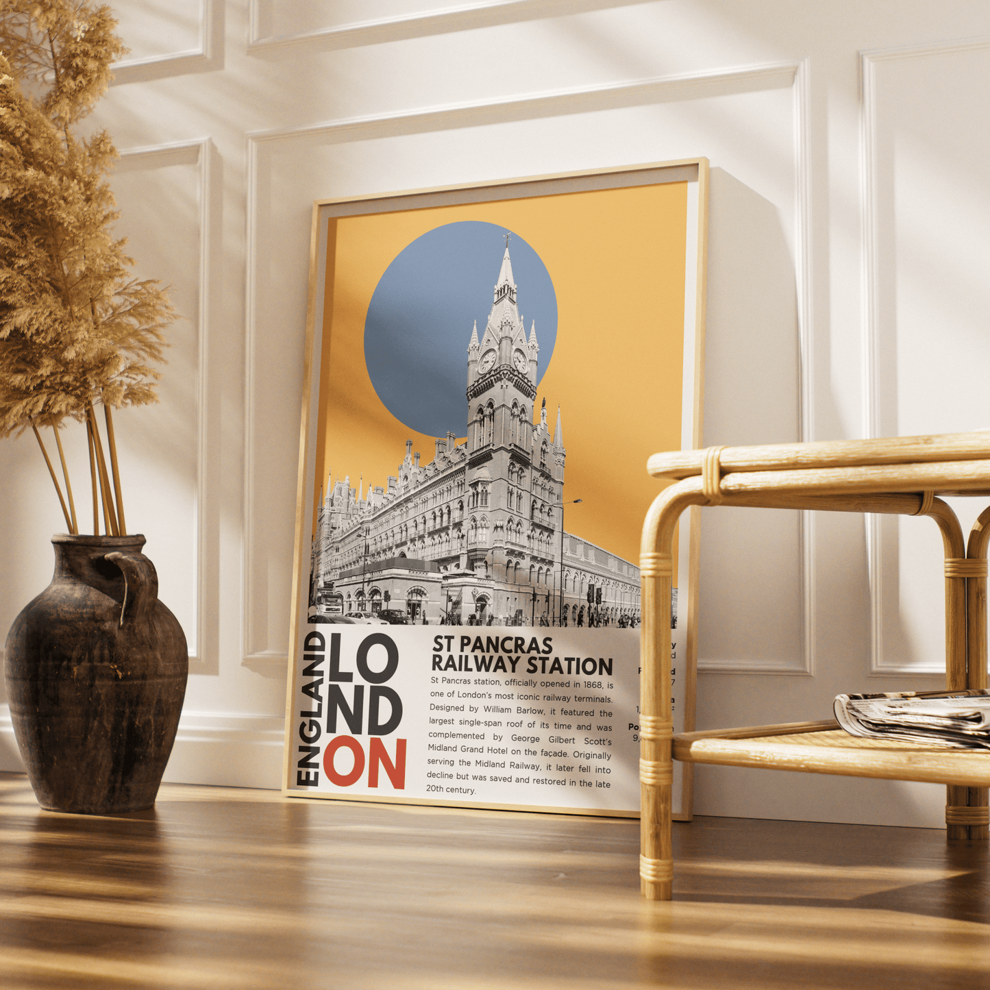 St Pancras Station illustration poster — George Gilbert Scott Gothic Revival Eurostar Midland Grand Hotel wall art print UK