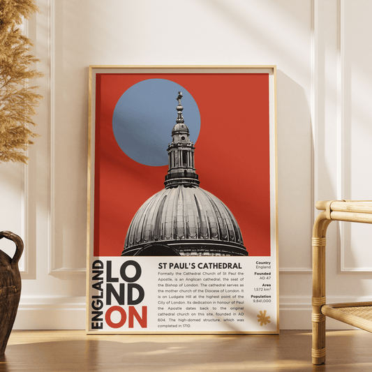 St Paul's Cathedral illustration poster — Christopher Wren dome City of London skyline wall art print UK