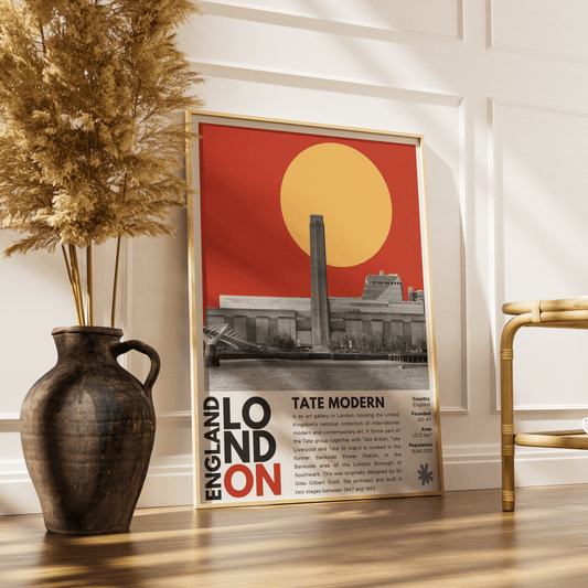 Tate Modern illustration poster — Herzog de Meuron Bankside Power Station South Bank Turbine Hall wall art print UK