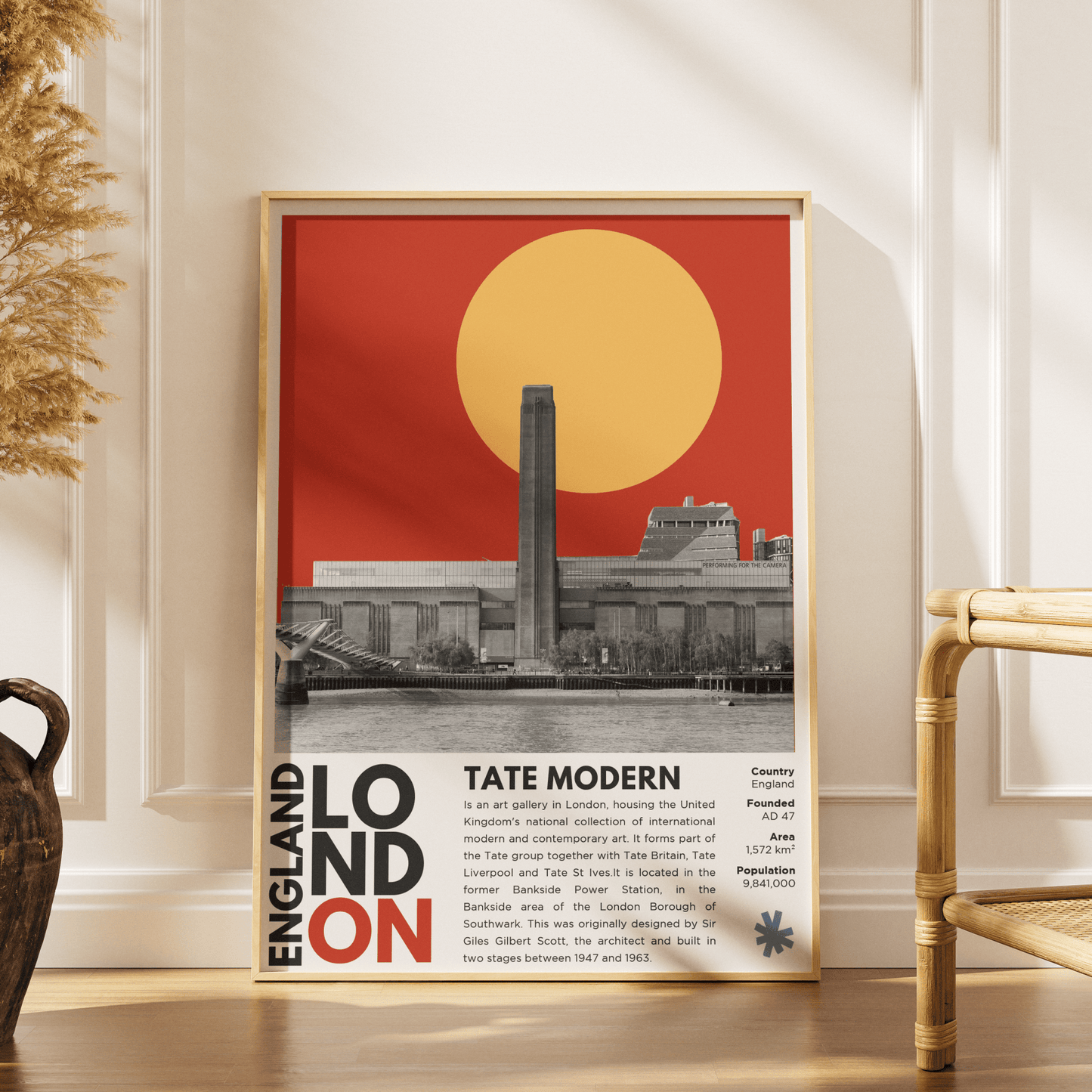 Tate Modern illustration poster — Herzog de Meuron Bankside Power Station South Bank Turbine Hall wall art print UK